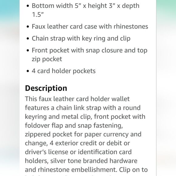 Steve Madden PVC Stone Keychain Wallet- Mint - Picture 5 of 8